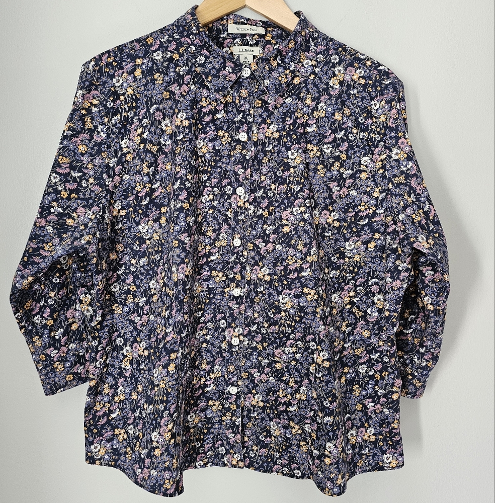 Women's floral purple, orange, pink, and white L.L. Bean button down (size XLP)